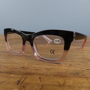 RETRO TRENDY BLACK & PINK READER GLASSES +2.00 NWT